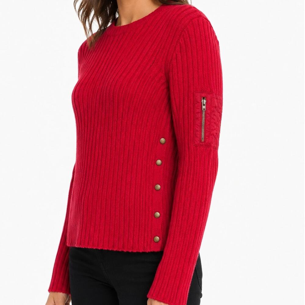 RALPH RALPH LAUREN Sweater Women M Snaps at sides Pocket on sleeve Crew neck Red